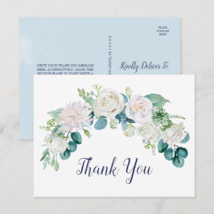 Classic White Flowers Thank You Postcard