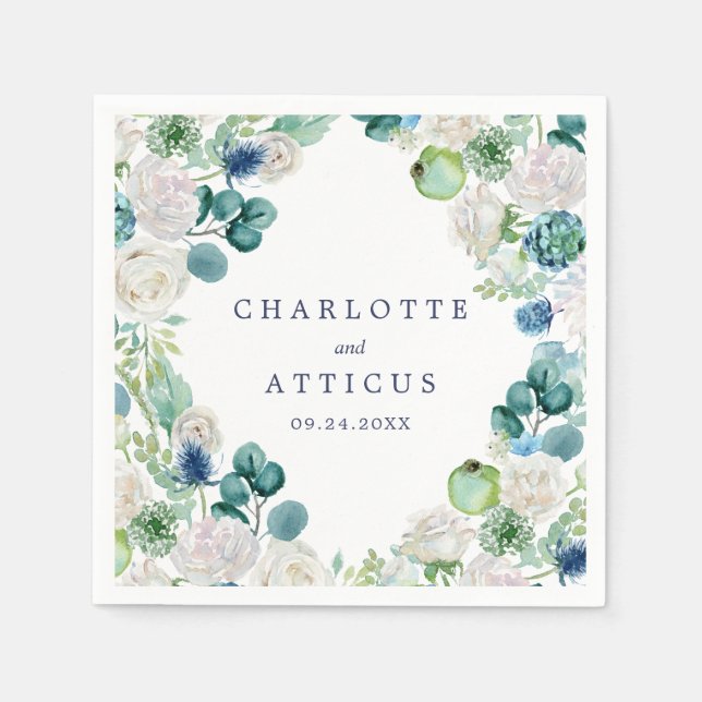 Classic White Flowers Wedding Napkin (Front)