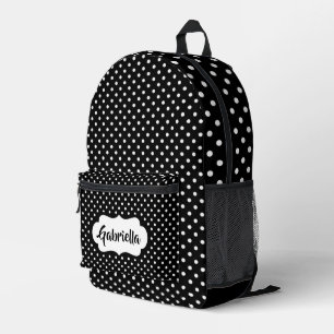 Classic White French Swiss Polka Dots On Black Printed Backpack