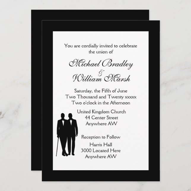 Classic White Gay Wedding Invitation (Front/Back)