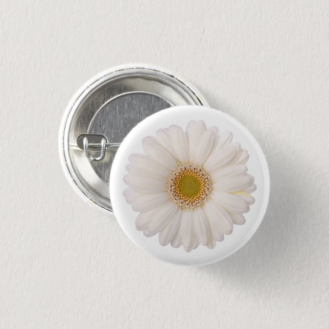 Classic White Gerbera Daisy Flower 1 Inch Round Button (Front & Back)