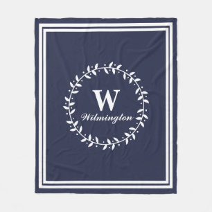 Classic White Leafy Laurels Family Name & Initial Fleece Blanket