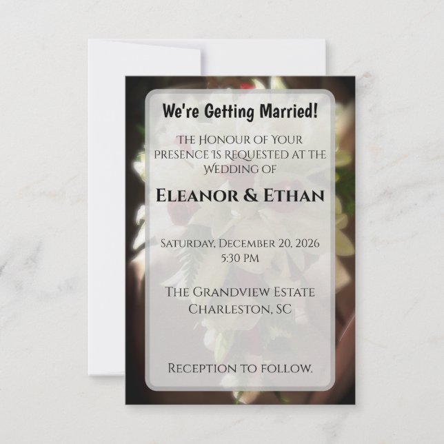 Classic White Lily and Red Rose Photo Wedding Invi Invitation (Front)
