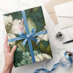 Classic White Lily Green Floral Pattern Wrapping Paper