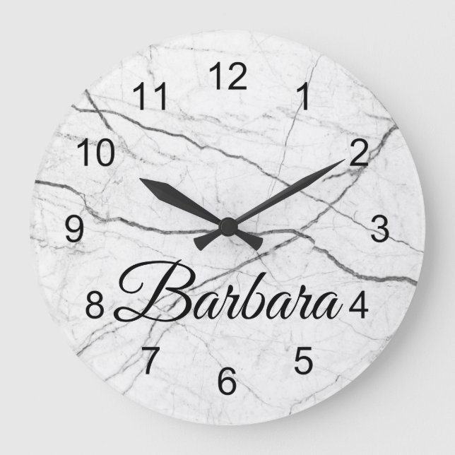 Classic White Marble Depiction Black Name Large Clock (Front)