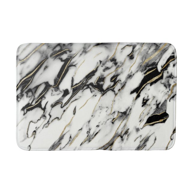 Classic White Marble Gold Foil Glam #1 Bath Mat (Front)