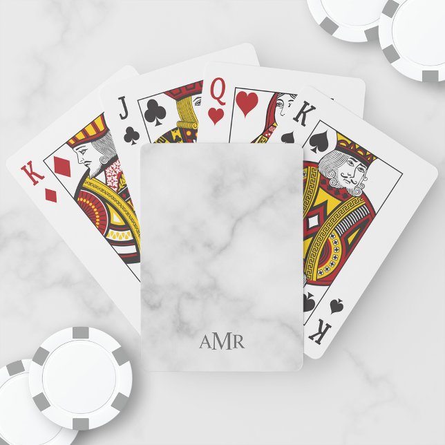 Classic White Marble Personalized Monogram Playing Cards (Creator Uploaded)