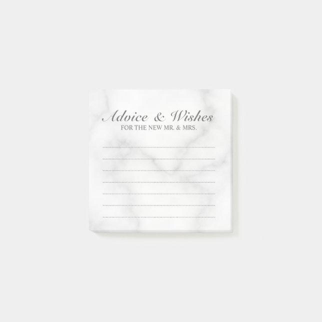 Classic White Marble Wedding Advice and Wishes Post-it Notes (Front)
