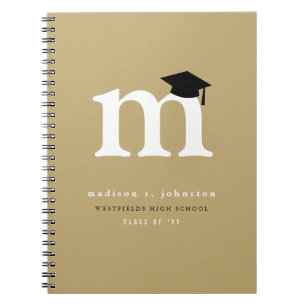 Classic White Monogram And Mortar Board Graduation Notebook