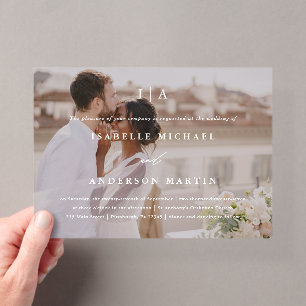 Classic White Monogram Calligraphy Photo Wedding Acrylic Invitations