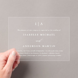 Classic White Monogram Calligraphy Wedding Acrylic Invitations