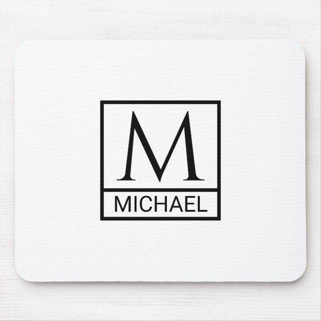 Classic White Mouse Pad with Initial & Name (Front)