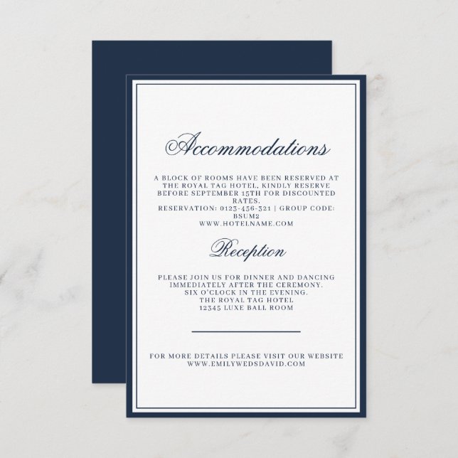 Classic White Navy Elegant Regal  Enclosure Card (Front/Back)