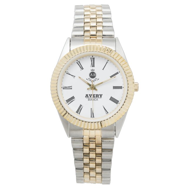 Classic White Personalized Roman Numerals Custom  Watch (Front)