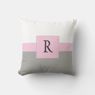 Classic White Pink and Grey Monogram Throw Pillow