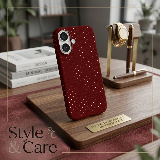 Classic White Polka Dot Maroon Protective Case-Mate iPhone Case (Classic White Polka Dot Maroon Protective iPhone 16 Case)
