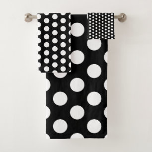 Classic White Polka Dots on Black Bath Towel Set