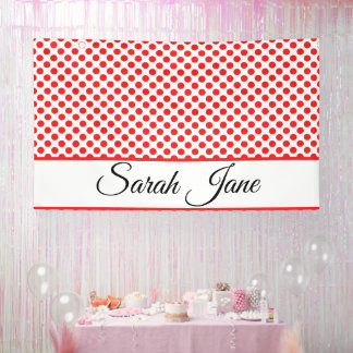 Classic white Red Polka dots | Personalized name Banner