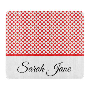 Classic white Red Polka dots Personalized name Cutting Board
