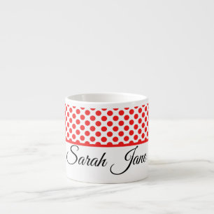 Classic white Red Polka dots   Personalized name Espresso Cup