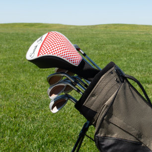 Classic white Red Polka dots Personalized name Golf Head Cover