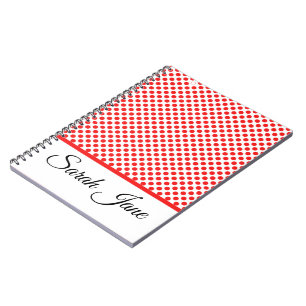 Classic white Red Polka dots Personalized name Notebook