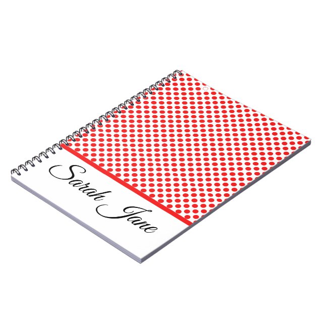 Classic white Red Polka dots | Personalized name Notebook (Left Side)