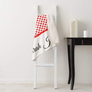 Classic white Red Polka dots Personalized name Sherpa Blanket