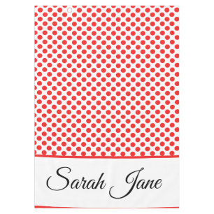 Classic white Red Polka dots   Personalized name Tablecloth