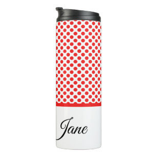 Classic white Red Polka dots   Personalized name Thermal Tumbler