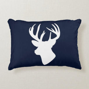 Classic White Reindeer Silhouette Custom Navy Blue Decorative Pillow