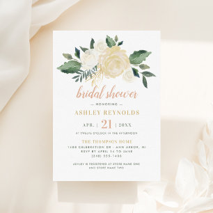 Classic White Rose Bouquet Wedding Bridal Shower Invitation