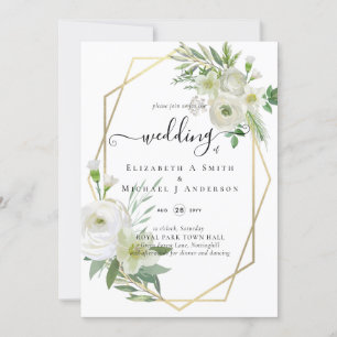 Classic White Rose Greenery Gold Wedding
