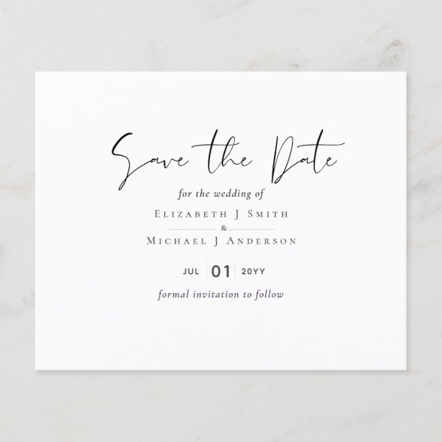 Classic White Save the Date Budget Wedding (Front)