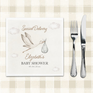Classic White Stork Baby Shower Neutral Napkin