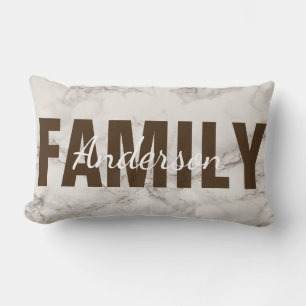 Classic White & Taupe Marble FAMILY Personalized Lumbar Pillow
