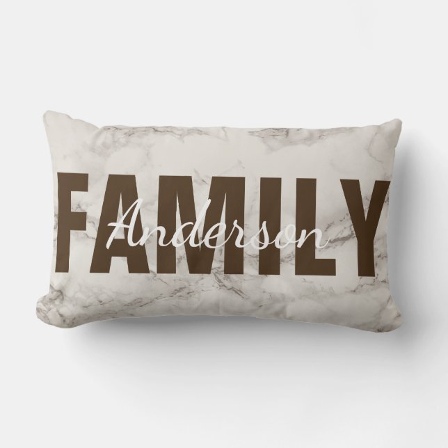 Classic White & Taupe Marble FAMILY Personalized Lumbar Pillow (Front)