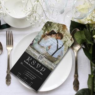 Classic White Text on Black Large Photo QR Code All In One Invitation