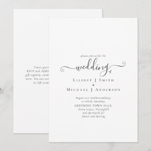 Classic White Text Only Wedding or Other Event Invitation
