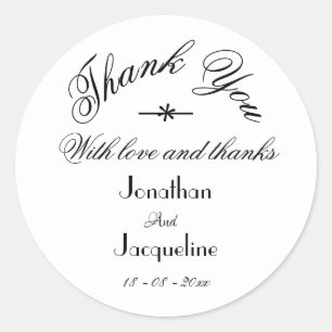 Classic White Thank You Custom Names Cute Wedding Classic Round Sticker