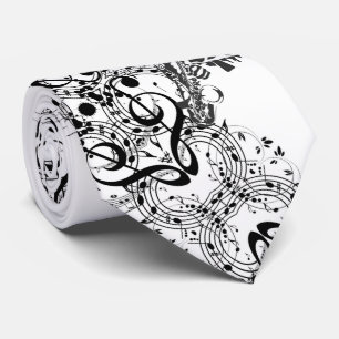 Classic White Tie w/Sax Player & Music Notes