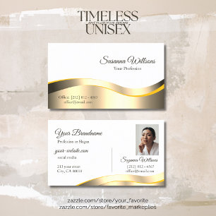 Classic White Wavy Gold Decor with Photo Deluxe Business Card