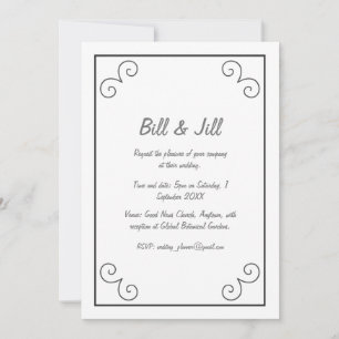 Classic White With Black Scroll Border Wedding Invitation
