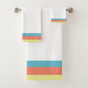Classic White with Turquoise, Coral Yellow Trim Bath Towel Set