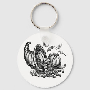Classic Wicker Cornucopia Black White Illustration Keychain
