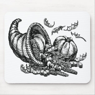 Classic Wicker Cornucopia Black White Illustration Mouse Pad