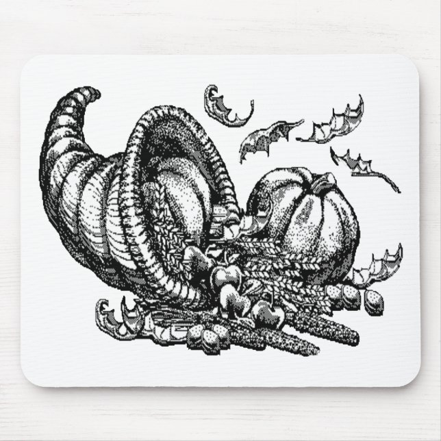 Classic Wicker Cornucopia Black White Illustration Mouse Pad (Front)