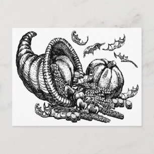 Classic Wicker Cornucopia Black White Illustration Postcard