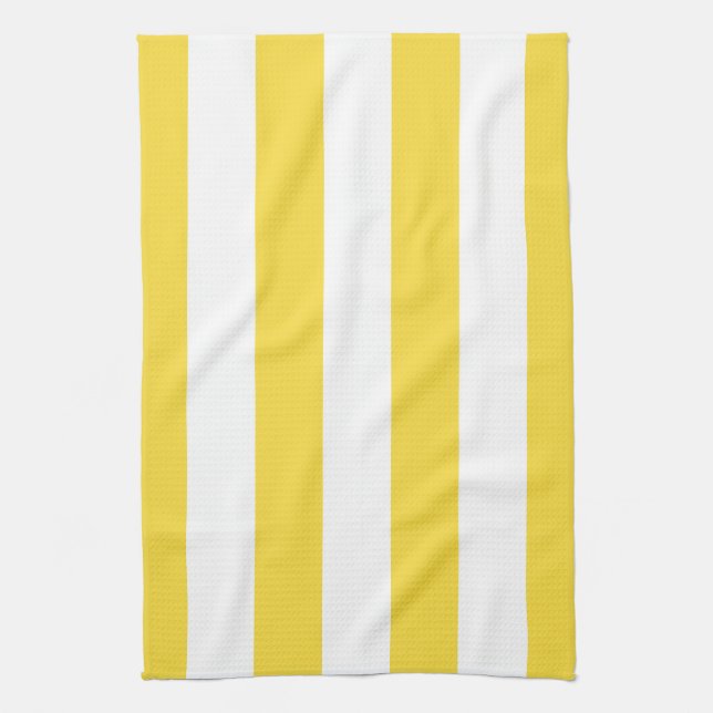 Classic Wide Stripes, Lemon Yellow and White Kitchen Towel (Vertical)