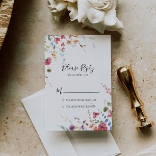 Classic Wild Colourful Floral Wedding RSVP Card